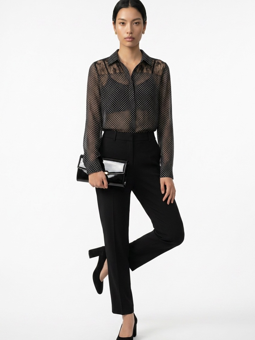 Zac & Rachel Black Lace Polka Dot Blouse